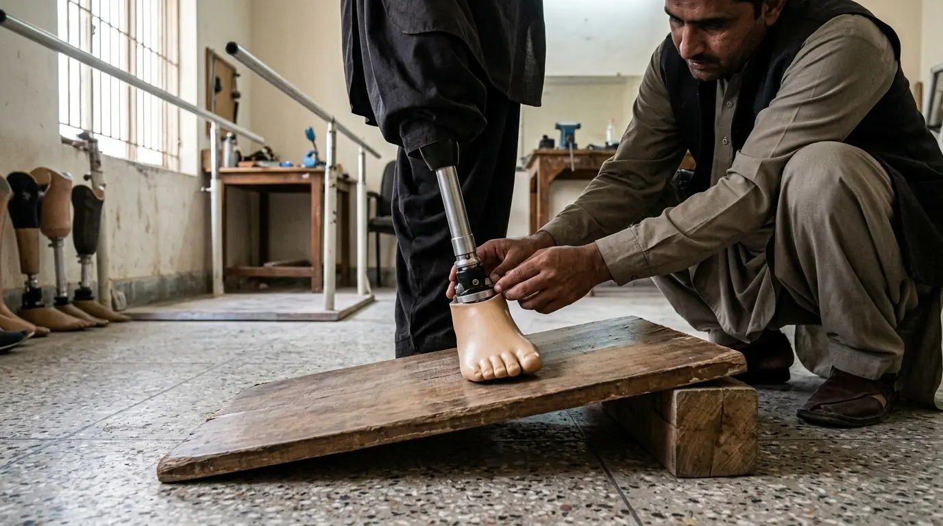 Multi-axial foot adapting to a sloped board