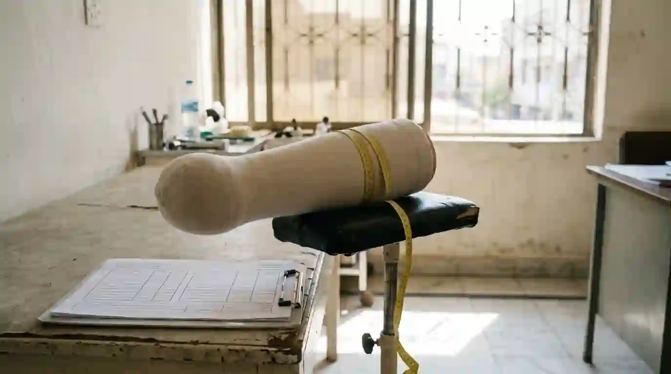 Tape measure around a below-knee stump model