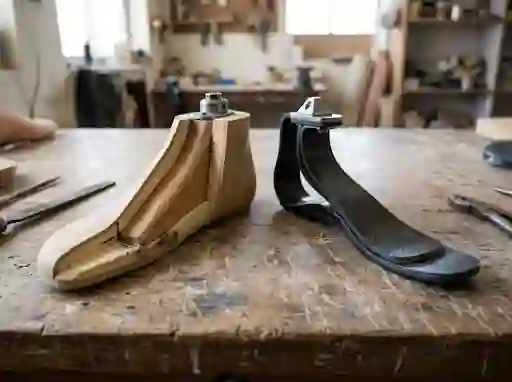 SACH foot cut in half beside a carbon dynamic foot