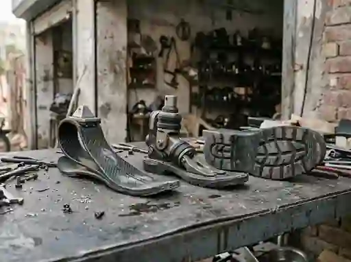 Carbon energy-return foot beside a rugged multi-axial foot