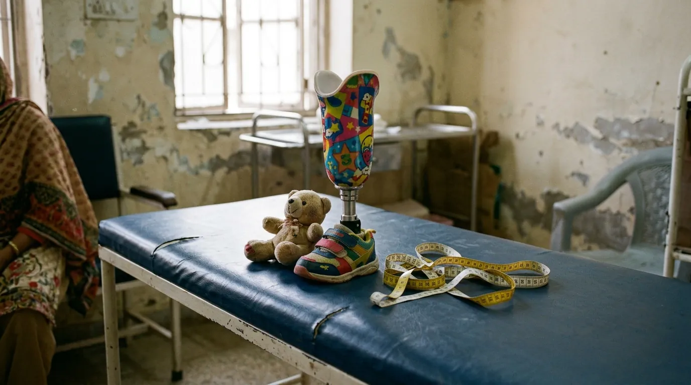Child-size prosthetic leg with a patterned socket