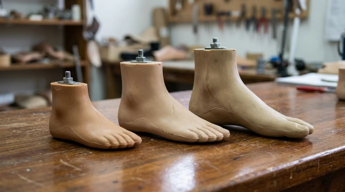 Three locally made SACH feet in different sizes
