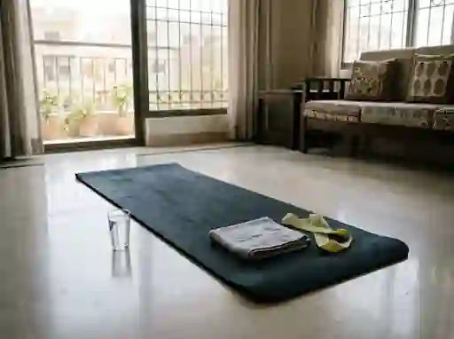 Exercise mat with a resistance band and a towel