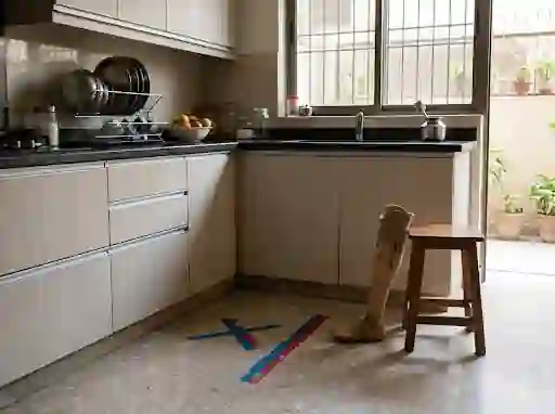 Kitchen counter used for balance practice