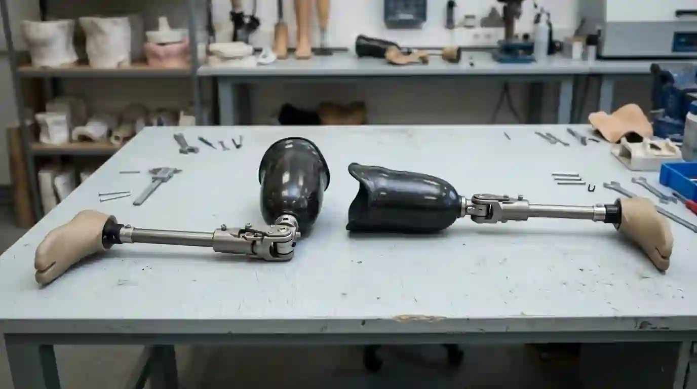 Low-profile polycentric knees for a through-knee prosthesis