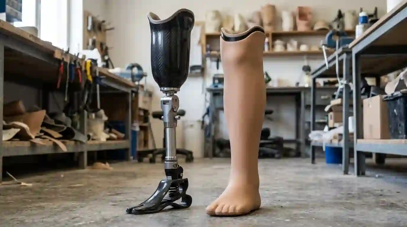 Below-knee leg with and without a cosmetic cover