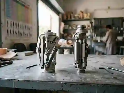 Polycentric knee beside a hydraulic knee