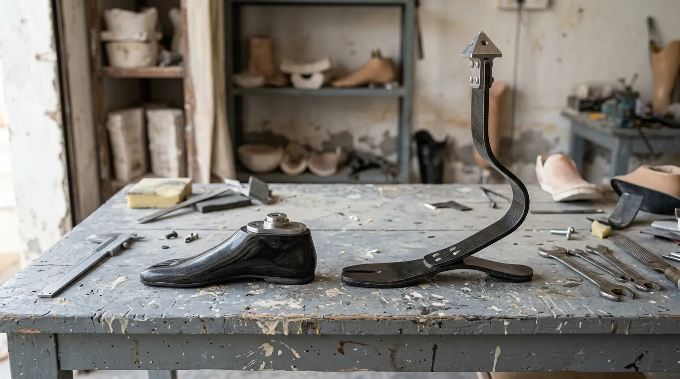 Low-profile carbon foot beside a standard foot
