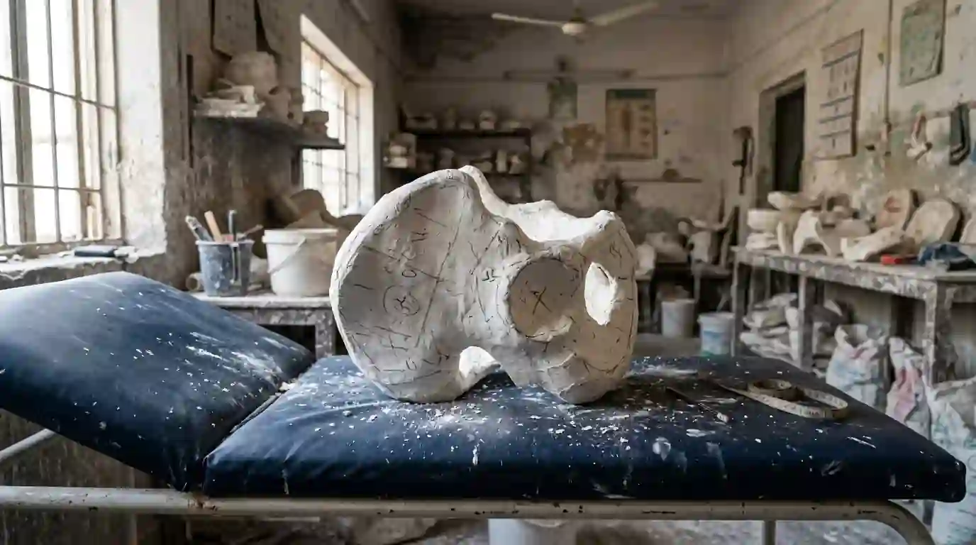 Plaster cast of a pelvis for a hip socket